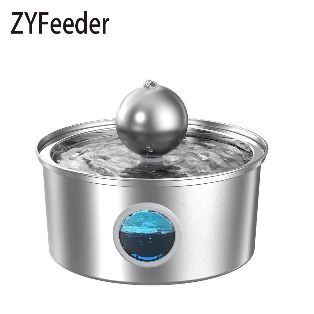 ZYFeeder 4L Cat Drinking Fountain Stainless Steel Pet Water Feeder with Window Silent Automatic Cat Dog Water Feeder Not Plug
