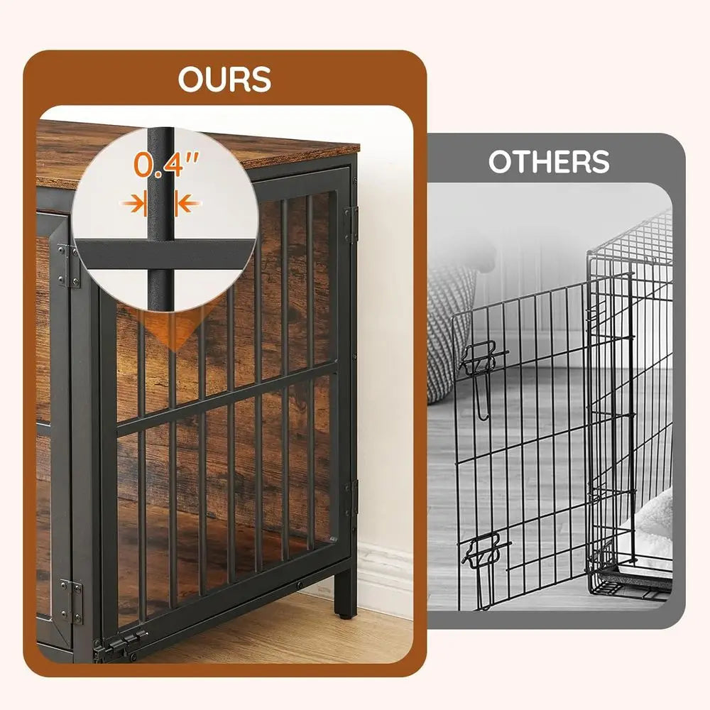 Heavy Duty Dog Crate urniture, 31.5" Wooden Indoor Kennel with 3 Do, Chew Resistant Metal Cage or Small and Medium Breeds, Dog C