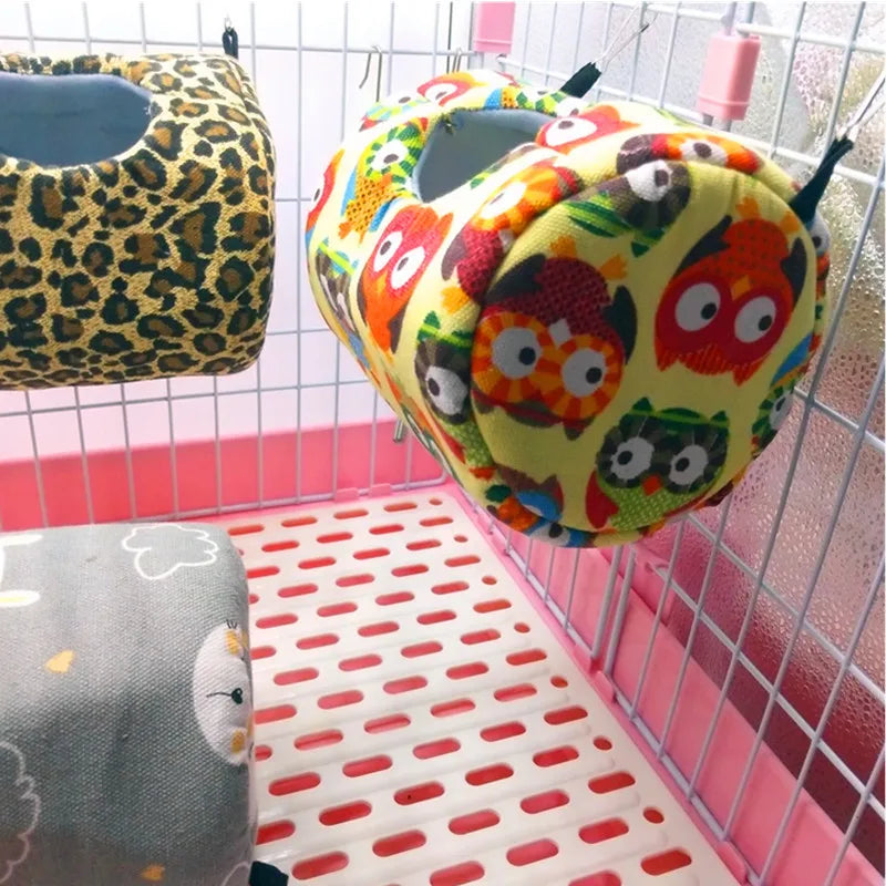 Hamster House Warm Soft Beds And Houses Rodent Cage Printed Hammock for Rats Cotton Guinea Pig Hanging Cage Small Animal