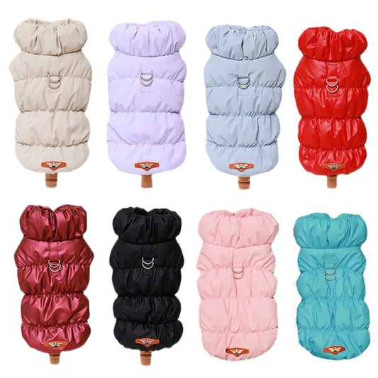 Pet Dog Warm Coat Jacket with Leash Buckle Cat Winter PU Clothing Down Coat for Dog Puppy Dog Apparel PU Jacket Pet Product