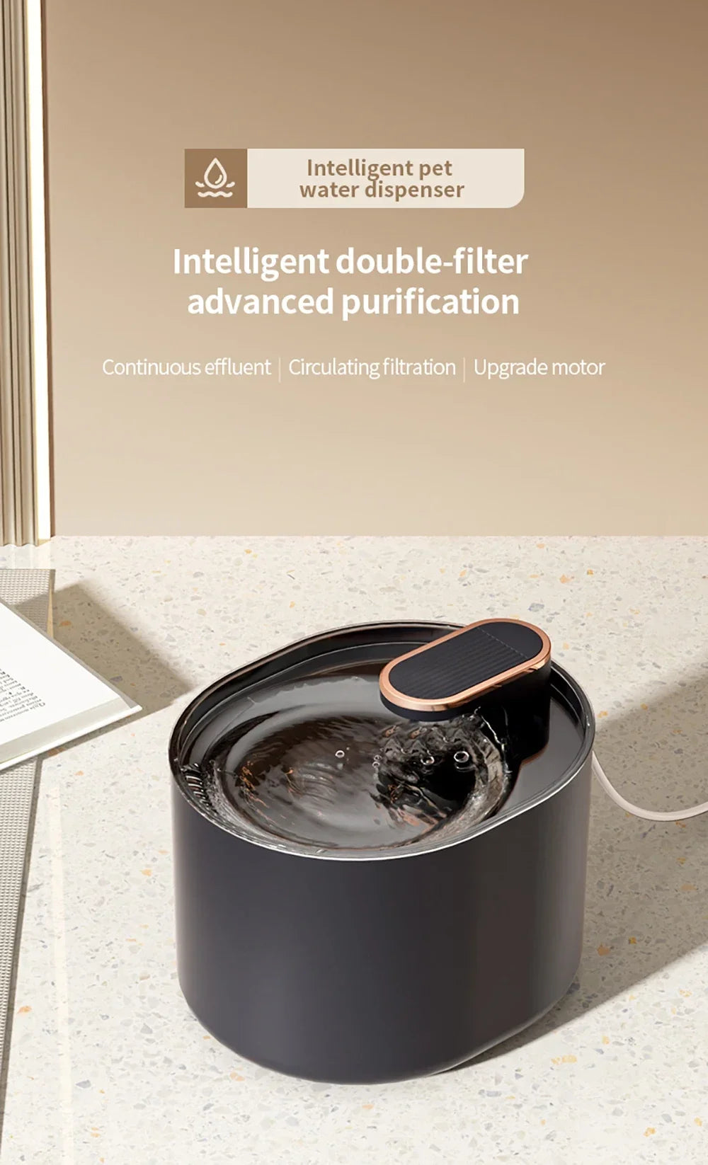 Cat Water Fountain 3L Automatic Water Dispenser with LED Light Ultra Silent Pet Drinking Water Fountain Automatic Pet Feeder