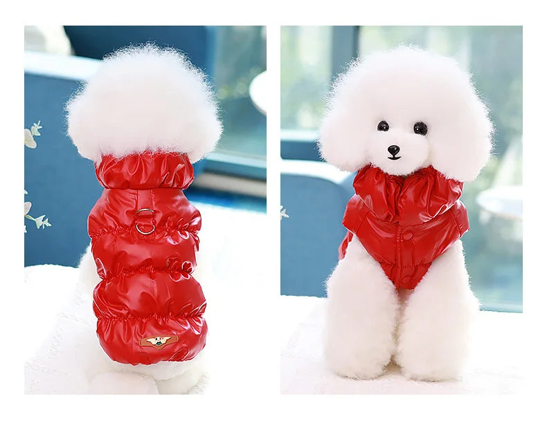 Pet Dog Warm Coat Jacket with Leash Buckle Cat Winter PU Clothing Down Coat for Dog Puppy Dog Apparel PU Jacket Pet Product