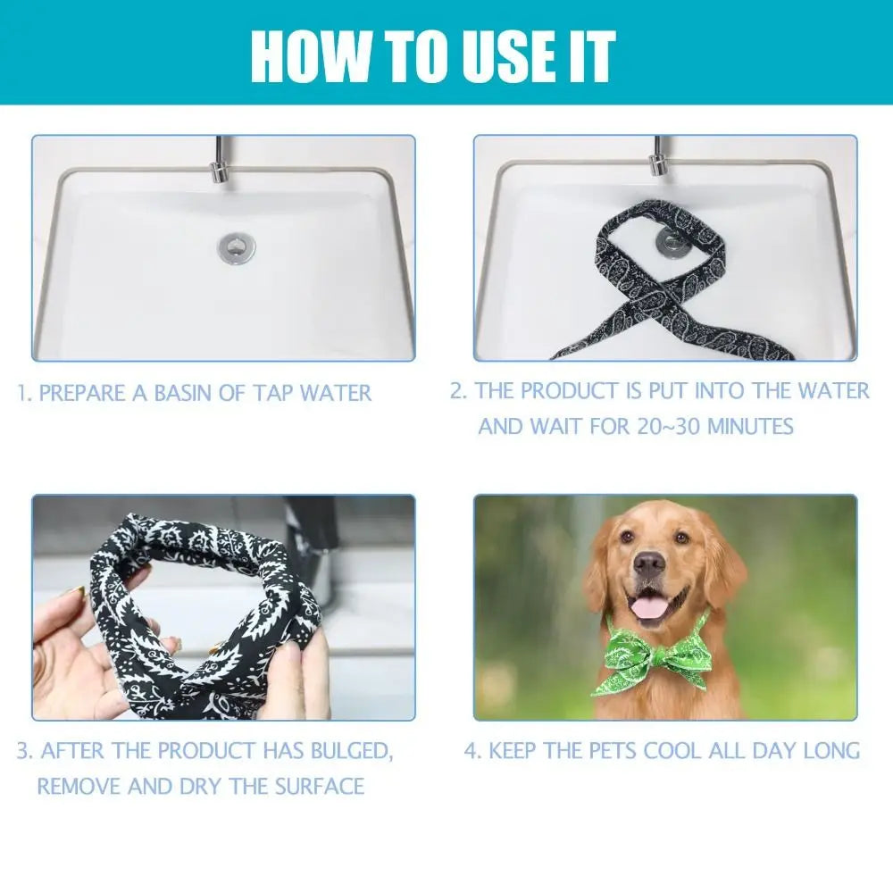 Durable Cute Dog Cooling Bandana Adjustable Fast Cooling Cat Cooling Ice Scarf Reusable Pet Supplies Pet