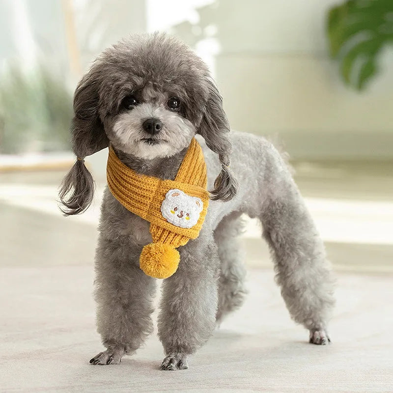 Dog Knitted Christmas Scarf Cute Puppy Knit Scarves with Pompom Pet Clothes Decoration Winter Warm Dog Cat Scarf Dog Accessories