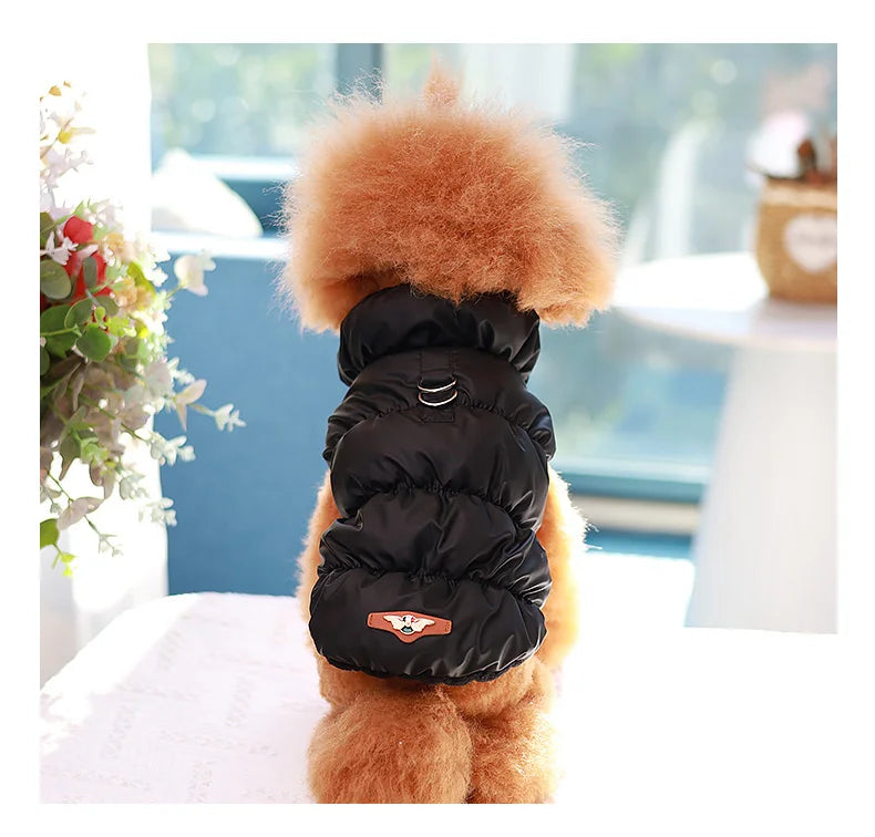 Pet Dog Warm Coat Jacket with Leash Buckle Cat Winter PU Clothing Down Coat for Dog Puppy Dog Apparel PU Jacket Pet Product
