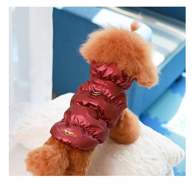Pet Dog Warm Coat Jacket with Leash Buckle Cat Winter PU Clothing Down Coat for Dog Puppy Dog Apparel PU Jacket Pet Product