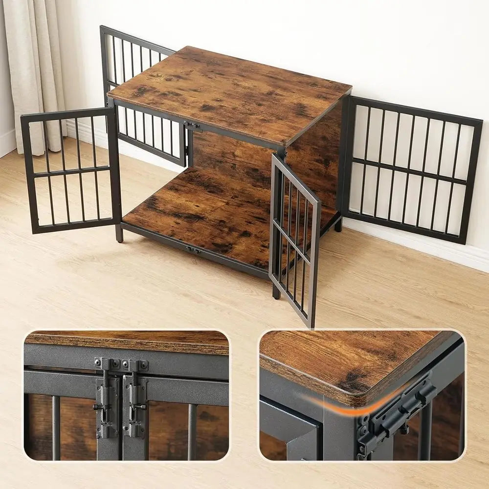 Heavy Duty Dog Crate urniture, 31.5" Wooden Indoor Kennel with 3 Do, Chew Resistant Metal Cage or Small and Medium Breeds, Dog C