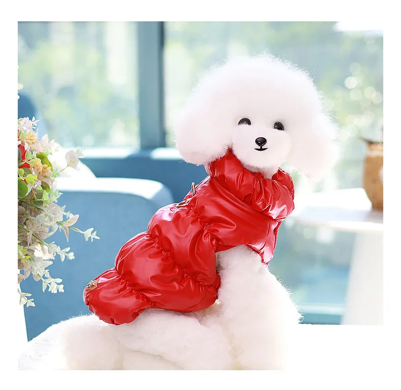 Pet Dog Warm Coat Jacket with Leash Buckle Cat Winter PU Clothing Down Coat for Dog Puppy Dog Apparel PU Jacket Pet Product