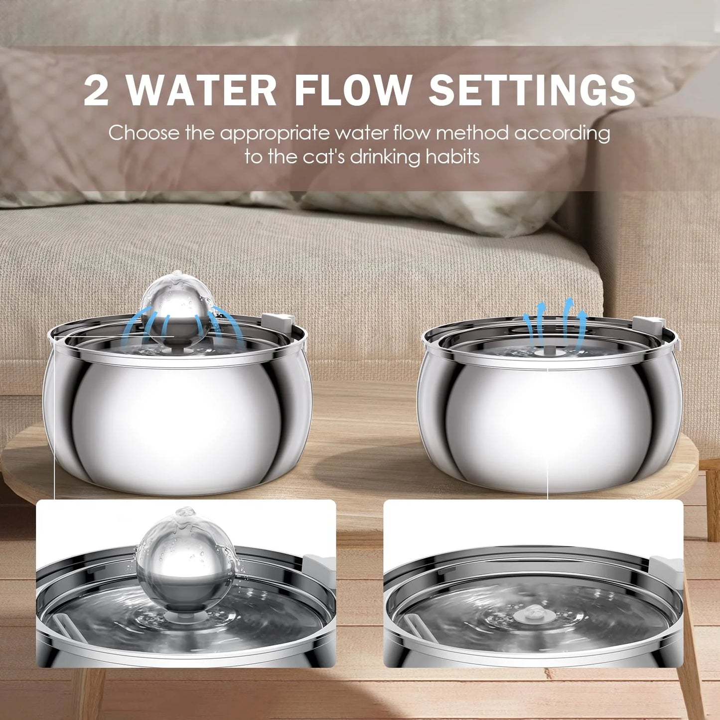 ZYFeeder 4L Cat Drinking Fountain Stainless Steel Pet Water Feeder with Window Silent Automatic Cat Dog Water Feeder Not Plug