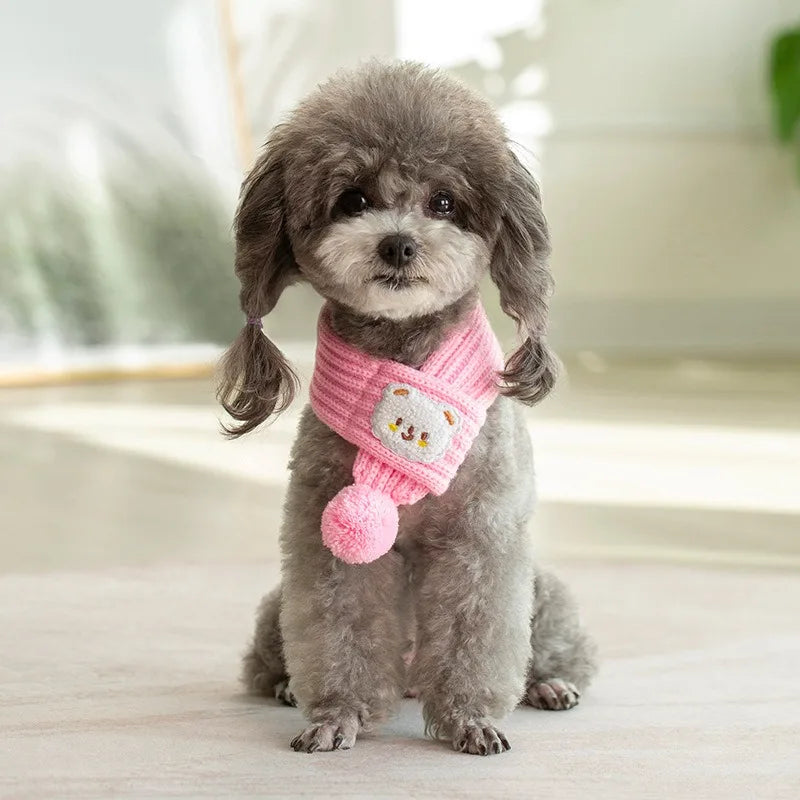 Dog Knitted Christmas Scarf Cute Puppy Knit Scarves with Pompom Pet Clothes Decoration Winter Warm Dog Cat Scarf Dog Accessories