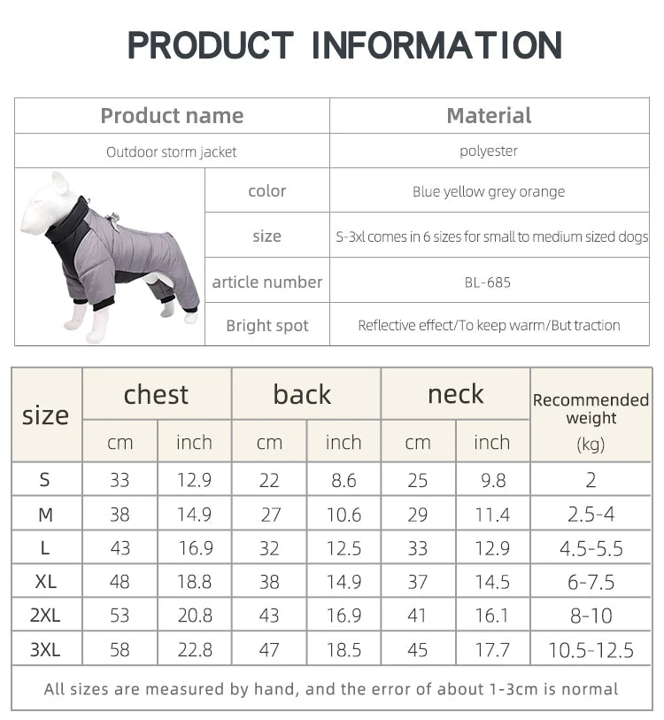 Dog Clothes Four Feet Clothing Warm Winter Coat Reflective Rainproof Dog Clothes Windproof Overall for Dogs Pet Cotton Clothes