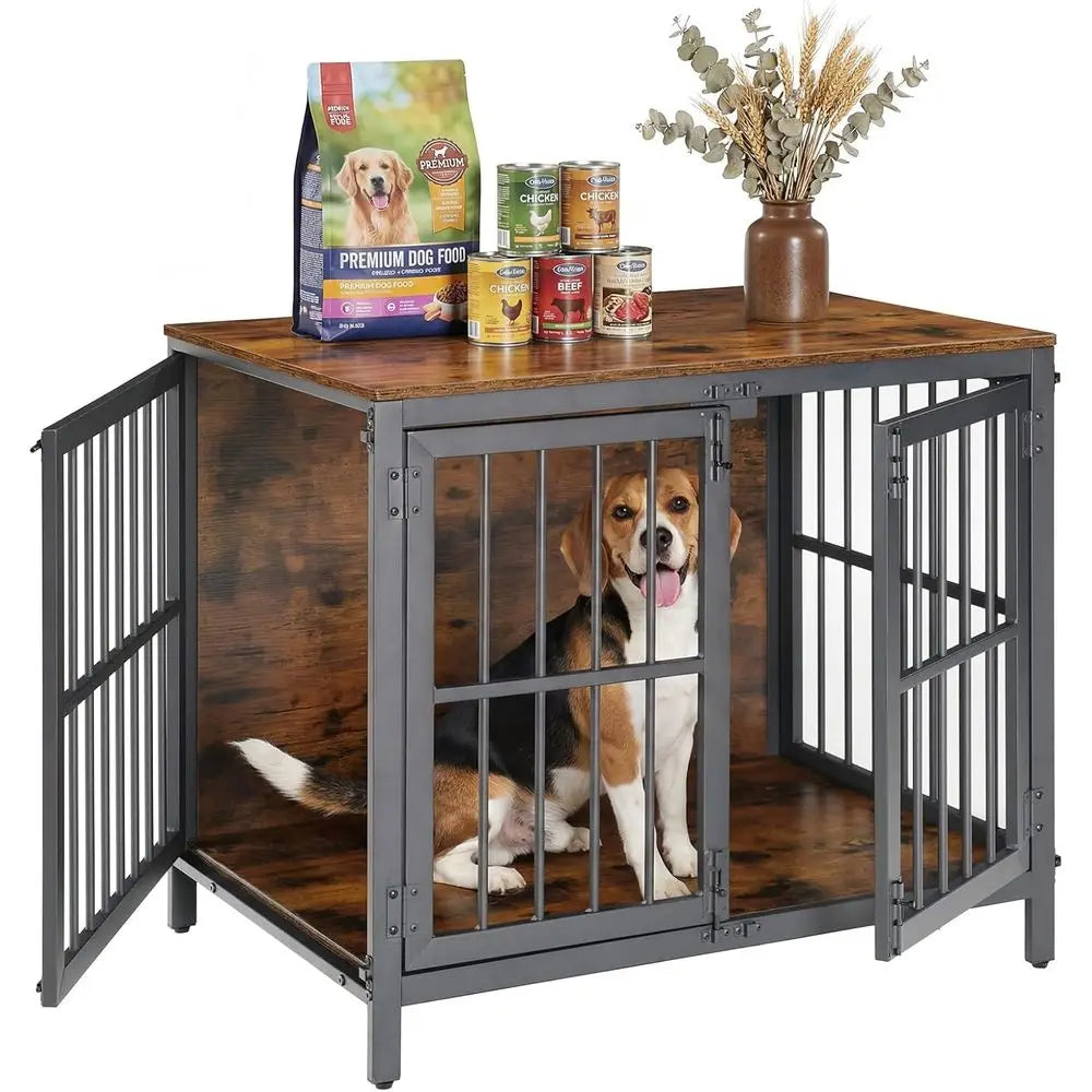 Heavy Duty Dog Crate urniture, 31.5" Wooden Indoor Kennel with 3 Do, Chew Resistant Metal Cage or Small and Medium Breeds, Dog C