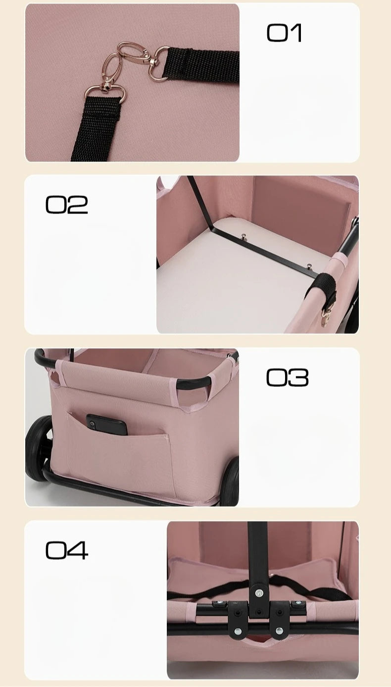 Foldable Dog and Cat Shopping Cart Small Pet Cart Teddy Dog Travel Outdoor Cat Trailer Carrying Supplies Accessories Stroller