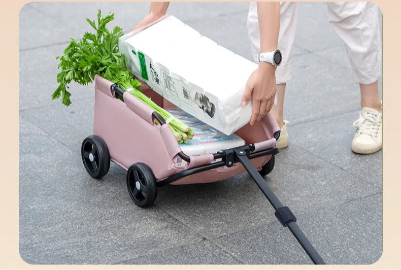 Foldable Dog and Cat Shopping Cart Small Pet Cart Teddy Dog Travel Outdoor Cat Trailer Carrying Supplies Accessories Stroller
