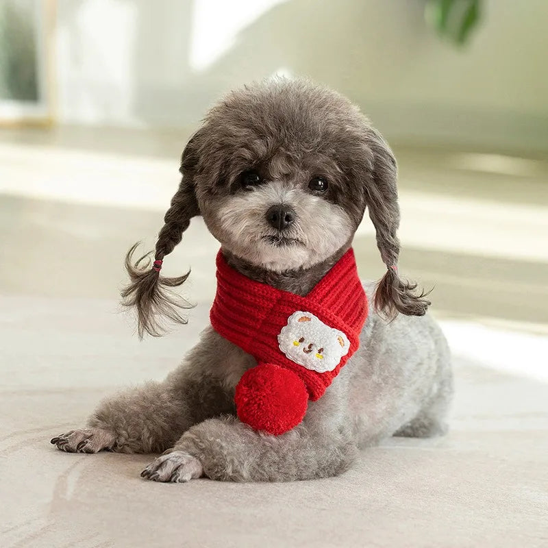Dog Knitted Christmas Scarf Cute Puppy Knit Scarves with Pompom Pet Clothes Decoration Winter Warm Dog Cat Scarf Dog Accessories